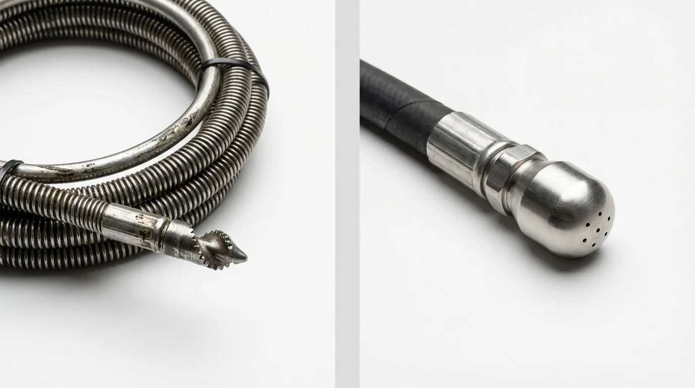 Drain snake cable and hydro jetting nozzle used for drain cleaning in Estill Springs, TN