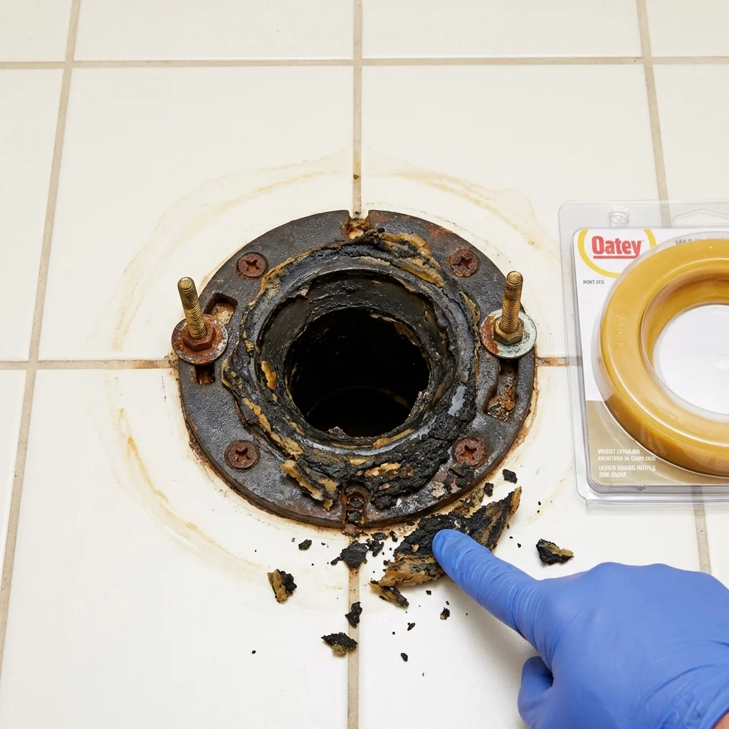 Failed wax ring showing water seepage at the base of a toilet in a Estill Springs, TN home