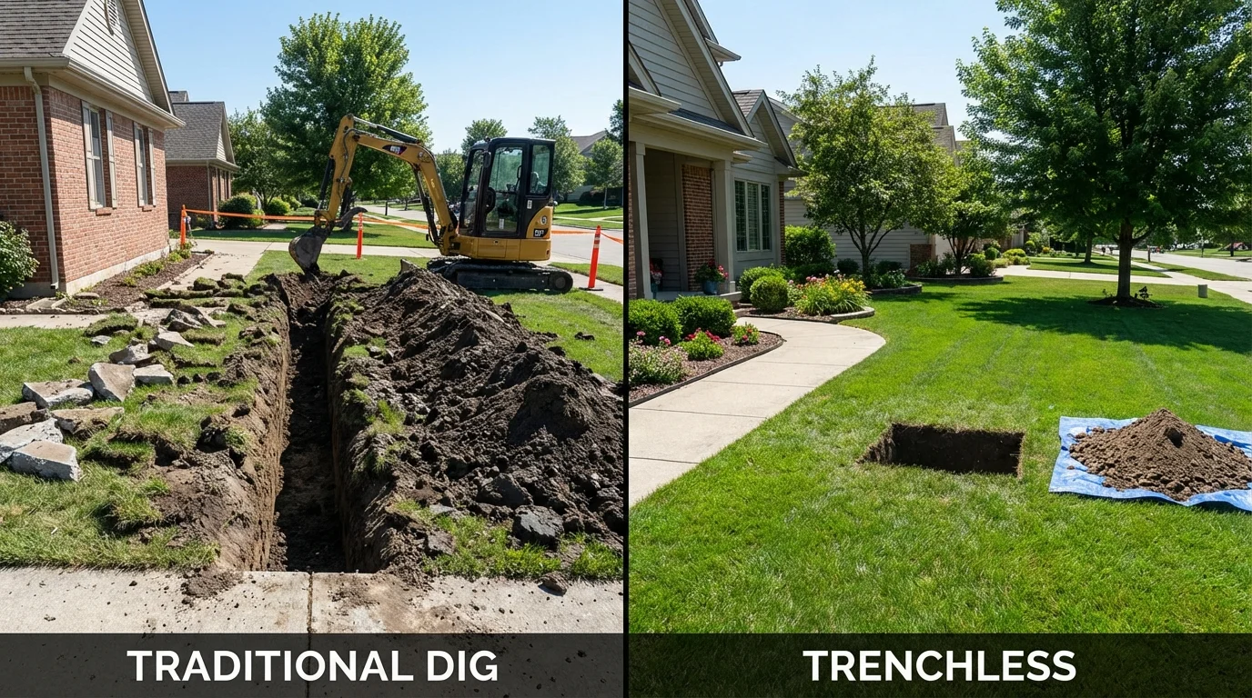 Trenchless sewer repair with minimal yard damage versus traditional excavation in Estill Springs, TN